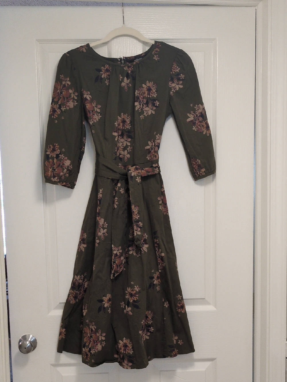 eshakti Olive Floral Tie-Front Midi Dress